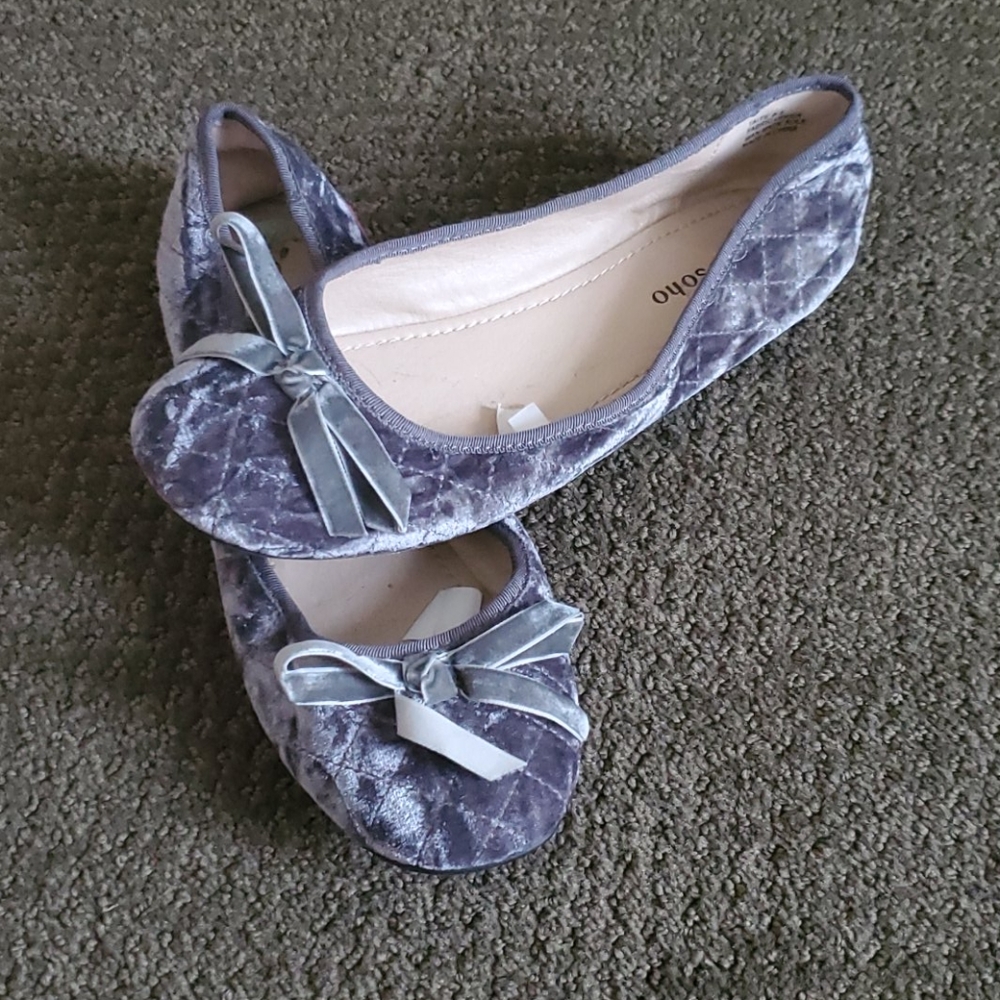 Velvet flats bow quilted velour textured cute